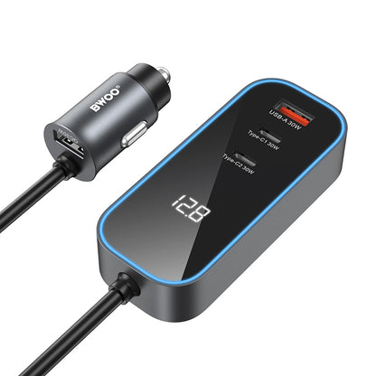 Auto punjač BWOO CC107 Display, 120W, 3A, 2 x USB-A - 2 x USB-C, Crni