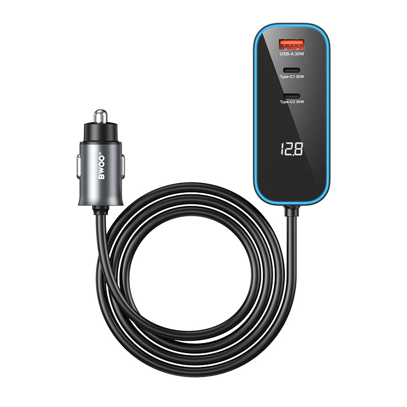 Auto punjač BWOO CC107 Display, 120W, 3A, 2 x USB-A - 2 x USB-C, Crni