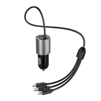 Auto punjač s Lightning / microUSB / USB-C kabelom Dudao R5ProN, 17W, 3.4A, 1 x USB-A, Crni
