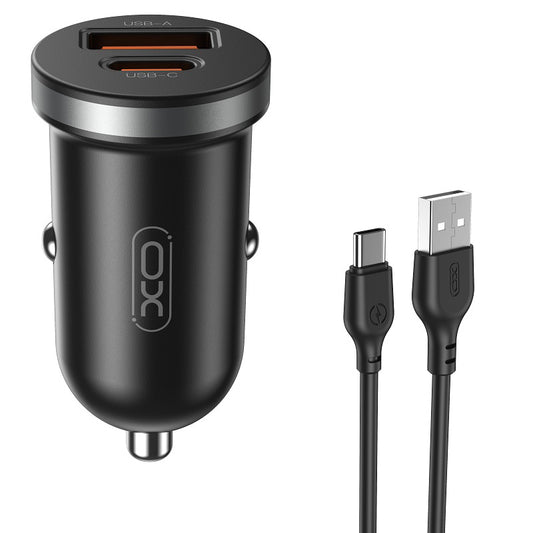 Auto punjač s USB-C kabelom XO Design CC56, 30W, 3A, 1 x USB-A - 1 x USB-C, Crni