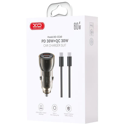 Auto punjač s USB-C kabelom XO Design CC60, 60W, 3A, 1 x USB-A - 1 x USB-C, Crni