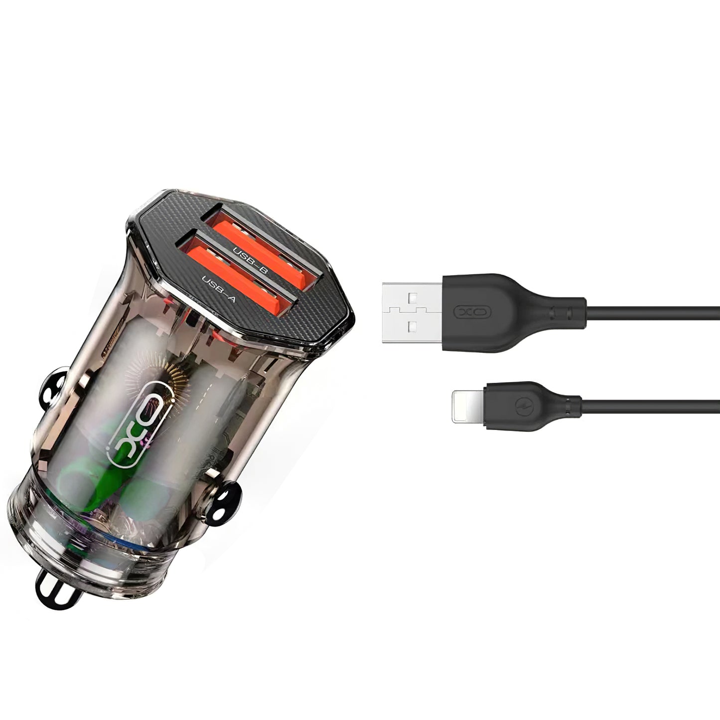 Auto punjač s Lightning kabelom XO Design CC49, 12W, 2.4A, 2 x USB-A, smeđi