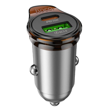 Auto punjač s Lightning kabelom HOCO NZ16A, 43W, 3A, 1 x USB-A - 1 x USB-C, Sivi