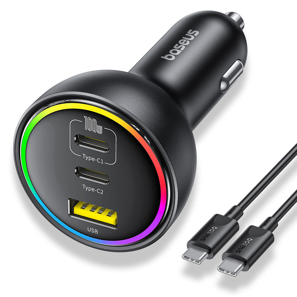 Auto punjač s USB-C kabelom Baseus, 152.5W, 5A, 1 x USB-A - 2 x USB-C, Crni C00036101111-00