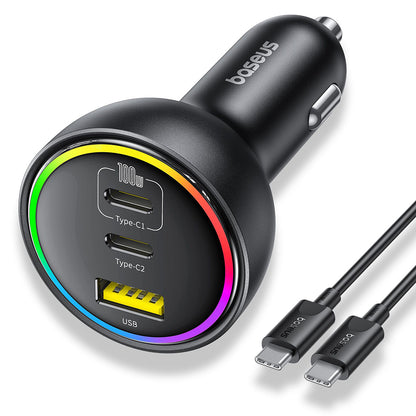 Auto punjač s USB-C kabelom Baseus, 152.5W, 5A, 1 x USB-A - 2 x USB-C, Crni C00036101111-00