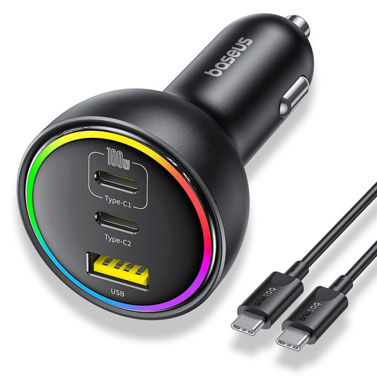 Auto punjač s USB-C kabelom Baseus, 152.5W, 5A, 1 x USB-A - 2 x USB-C, Crni C00036101111-00