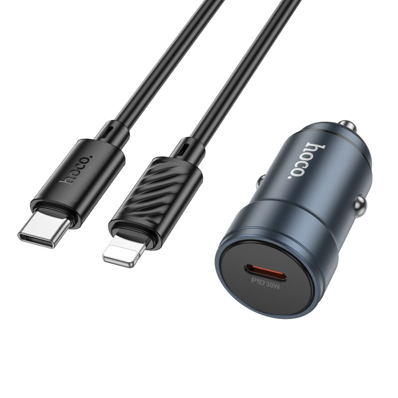 Auto punjač s Lightning kabelom HOCO Z57, 30W, 3A, 1 x USB-C, Sivi