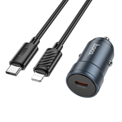 Auto punjač s Lightning kabelom HOCO Z57, 30W, 3A, 1 x USB-C, Sivi