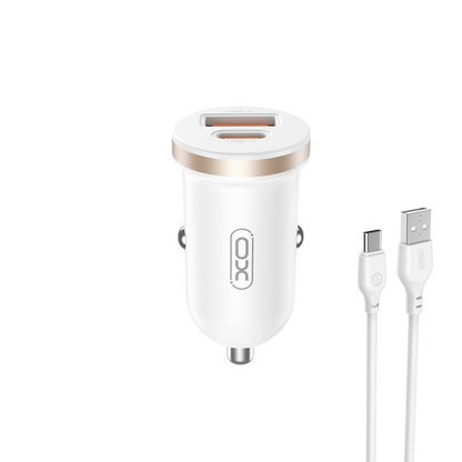 Auto punjač s USB-C kabelom XO Design CC56, 30W, 3A, 1 x USB-A - 1 x USB-C, Bijeli