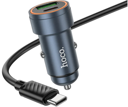 Auto punjač s USB-C kabelom HOCO Z57A, 30W, 3A, 1 x USB-A - 1 x USB-C, Sivi