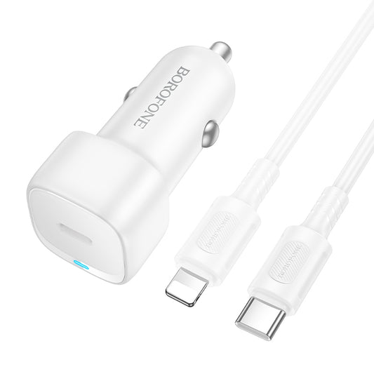 Auto punjač s Lightning kabelom Borofone BZ34B Cloud, 20W, 3A, 1 x USB-A - 1 x USB-C, Bijeli