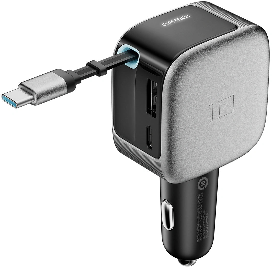 Auto punjač s USB-C kabelom Cuktech CC903P Display, 100W, 5A, 1 x USB-A - 1 x USB-C, Siva