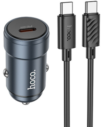 Auto punjač s USB-C kabelom HOCO Z57, 30W, 3A, 1 x USB-C, Siva