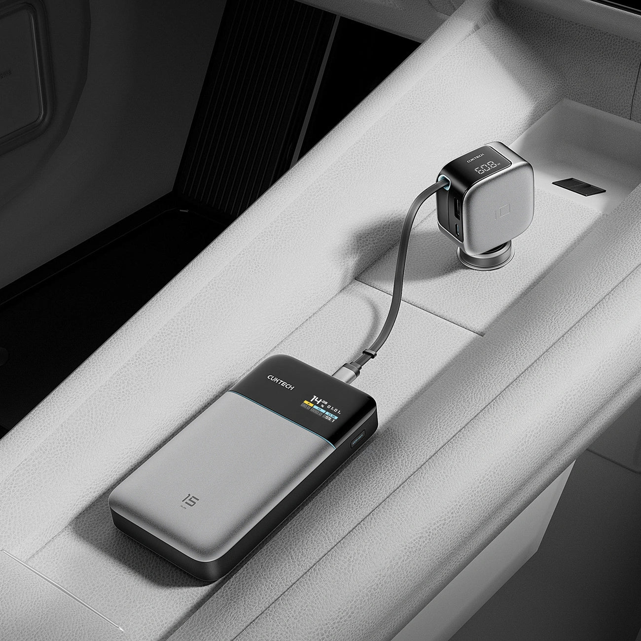Auto punjač s USB-C kabelom Cuktech CC903P Display, 100W, 5A, 1 x USB-A - 1 x USB-C, Siva