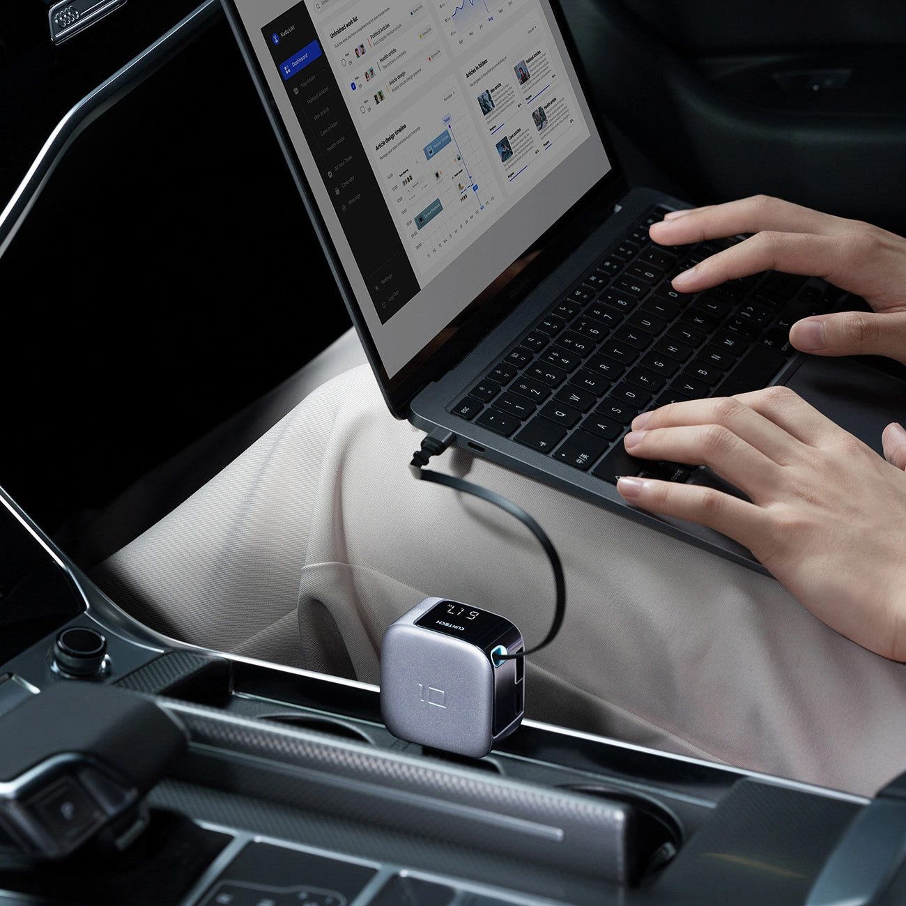Auto punjač s USB-C kabelom Cuktech CC903P Display, 100W, 5A, 1 x USB-A - 1 x USB-C, Siva