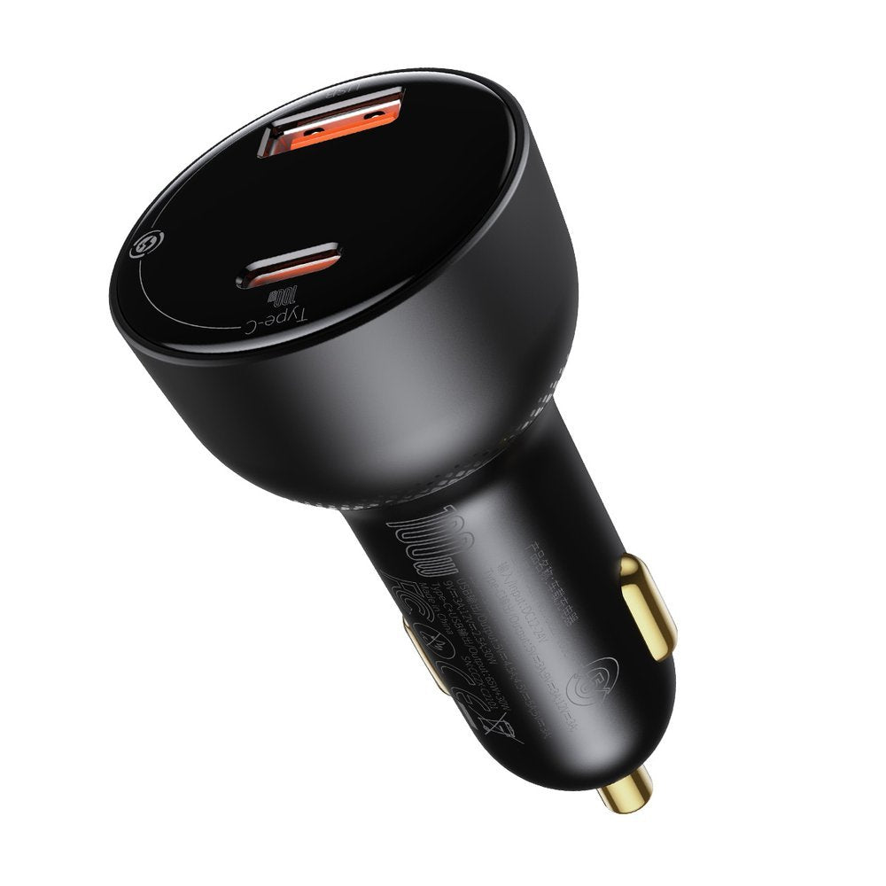 Auto punjač s USB-C kabelom Baseus Superme, 100W, 5A, 1 x USB-A - 1 x USB-C, Crni TZCCZX-01