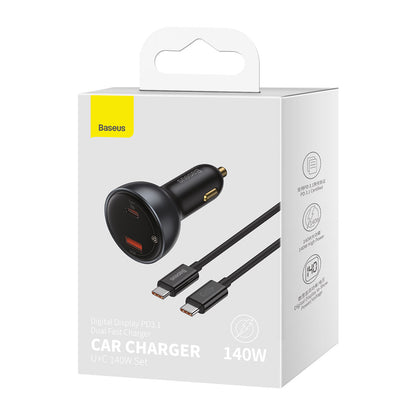 Auto punjač s USB-C kabelom Baseus, 140W, 5A, 1 x USB-A - 1 x USB-C, Crni CGZX070001