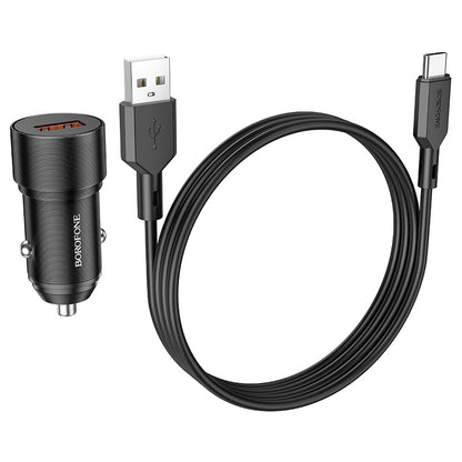 Car Charger with USB-C Cable Borofone BZ19A Wisdom, 18W, 3A, 1 x USB-A, Black 