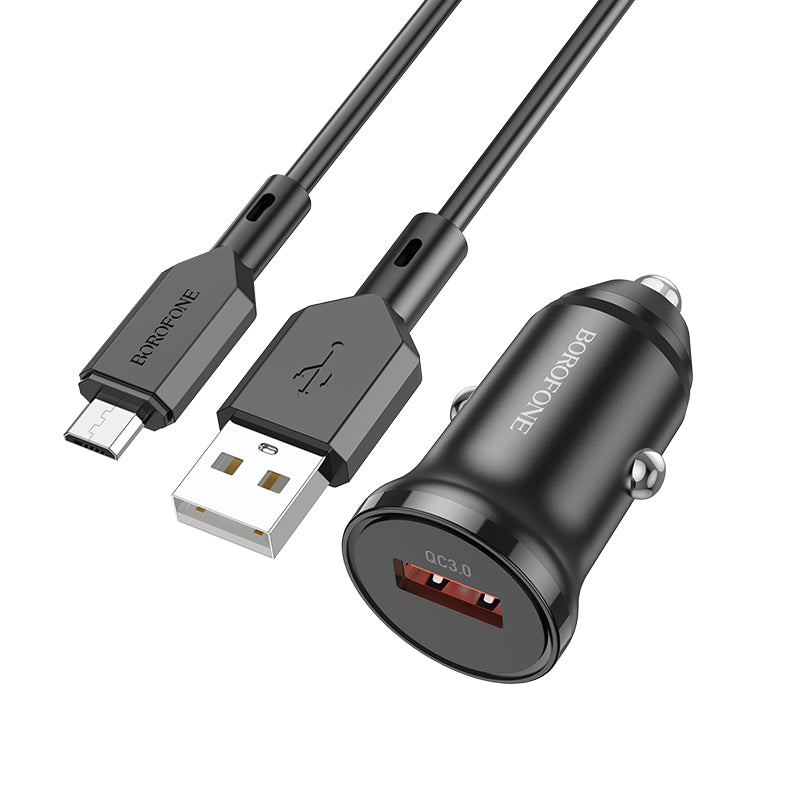Auto punjač s microUSB kabelom Borofone BZ18, 18W, 3A, 1 x USB-A, Crni