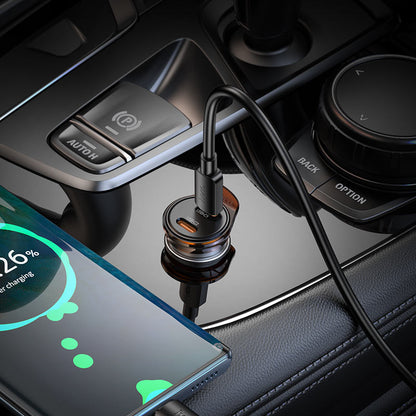 Auto punjač s Lightning kabelom HOCO NZ16B, 45W, 3A, 2 x USB-C, Sivi