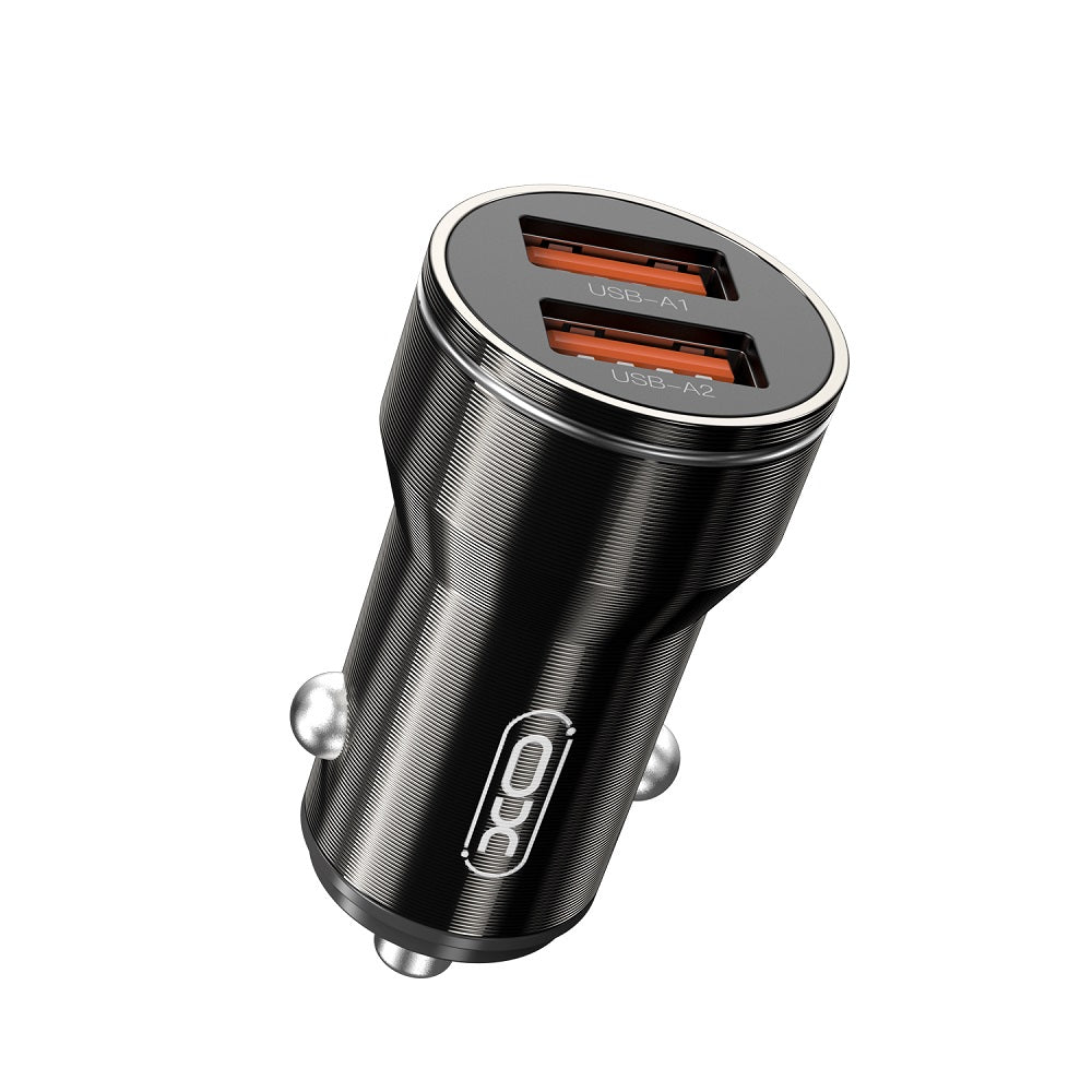 Auto punjač s USB-C kabelom XO Design CC48, 12W, 2.4A, 2 x USB-A, Sivi