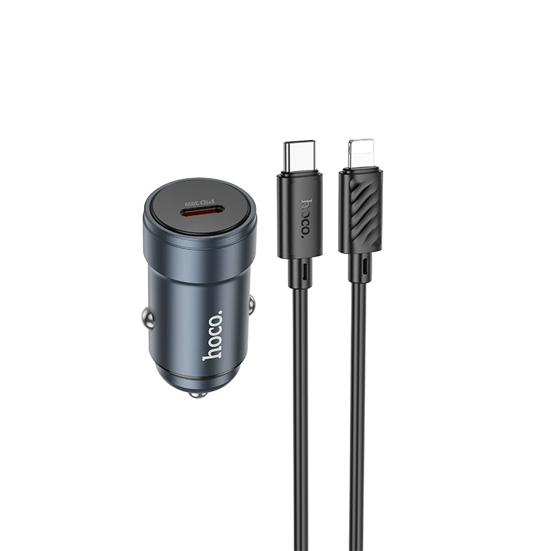 Auto punjač s Lightning kabelom HOCO Z57, 30W, 3A, 1 x USB-C, Sivi