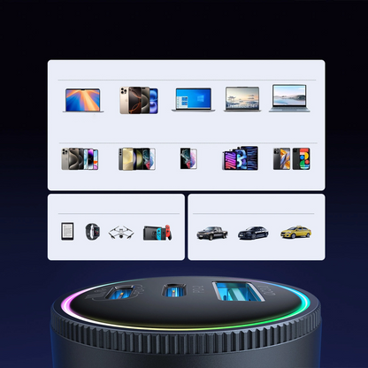 Auto punjač s USB-C kabelom Joyroom JR-CCN07, 145W, 5A, 1 x USB-A - 2 x USB-C, Sivi