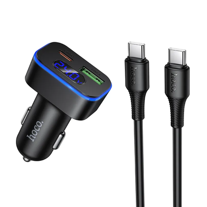 Auto punjač s USB-C kabelom HOCO Z63B Display, 48W, 3A, 1 x USB-A - 1 x USB-C, Crni