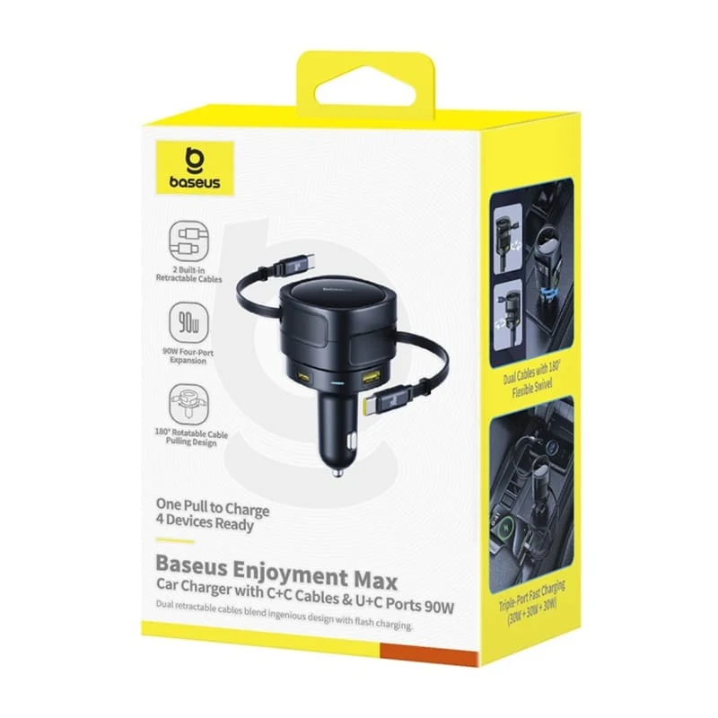 Auto punjač s USB-C kabelom Baseus Enjoyment Max, 90 W, 1 x USB-A – 1 x USB-C, crni C00035507121-03