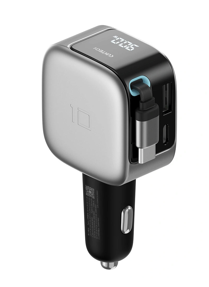 Auto punjač s USB-C kabelom Cuktech CC903P Display, 100W, 5A, 1 x USB-A - 1 x USB-C, Siva