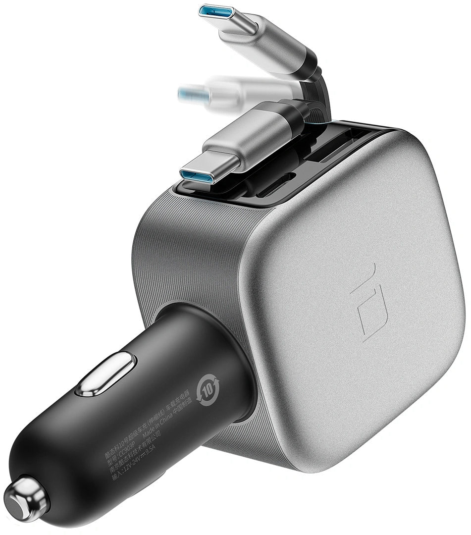 Auto punjač s USB-C kabelom Cuktech CC903P Display, 100W, 5A, 1 x USB-A - 1 x USB-C, Siva