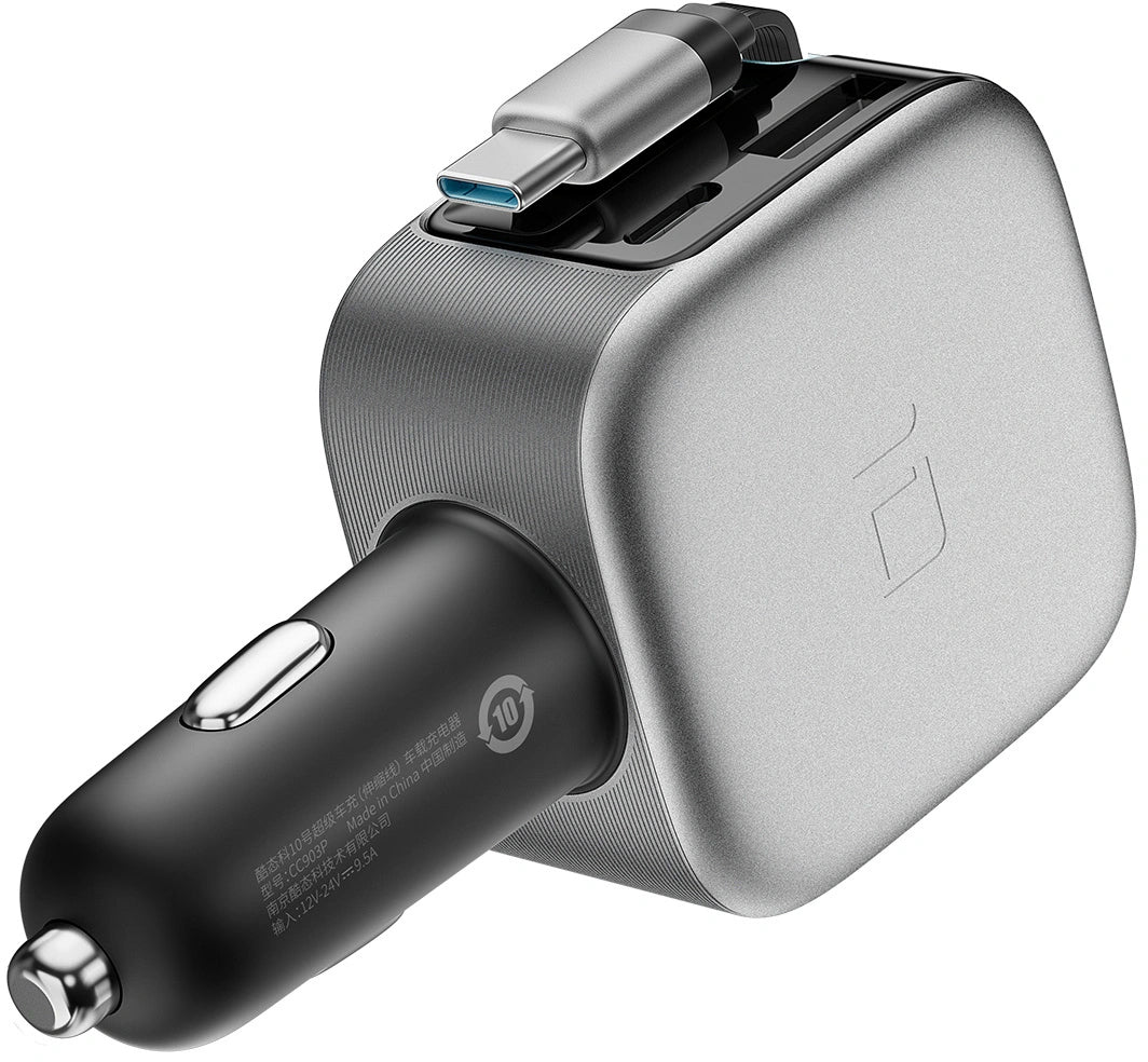Auto punjač s USB-C kabelom Cuktech CC903P Display, 100W, 5A, 1 x USB-A - 1 x USB-C, Siva
