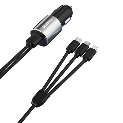 Auto punjač s Lightning / microUSB / USB-C kabelom Dudao R5ProN, 17W, 3.4A, 1 x USB-A, Crni