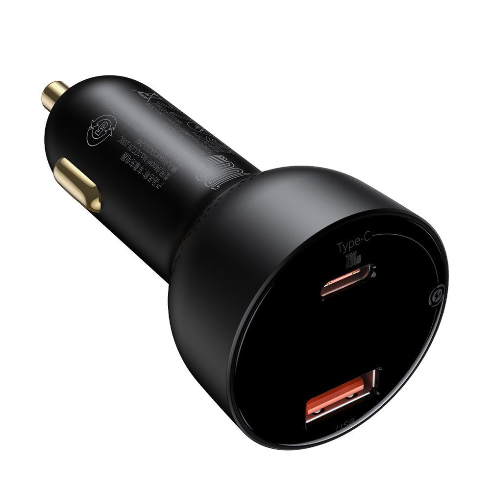 Auto punjač s USB-C kabelom Baseus Superme, 100W, 5A, 1 x USB-A - 1 x USB-C, Crni TZCCZX-01