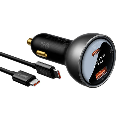 Auto punjač s USB-C kabelom Baseus, 140W, 5A, 1 x USB-A - 1 x USB-C, Crni CGZX070001