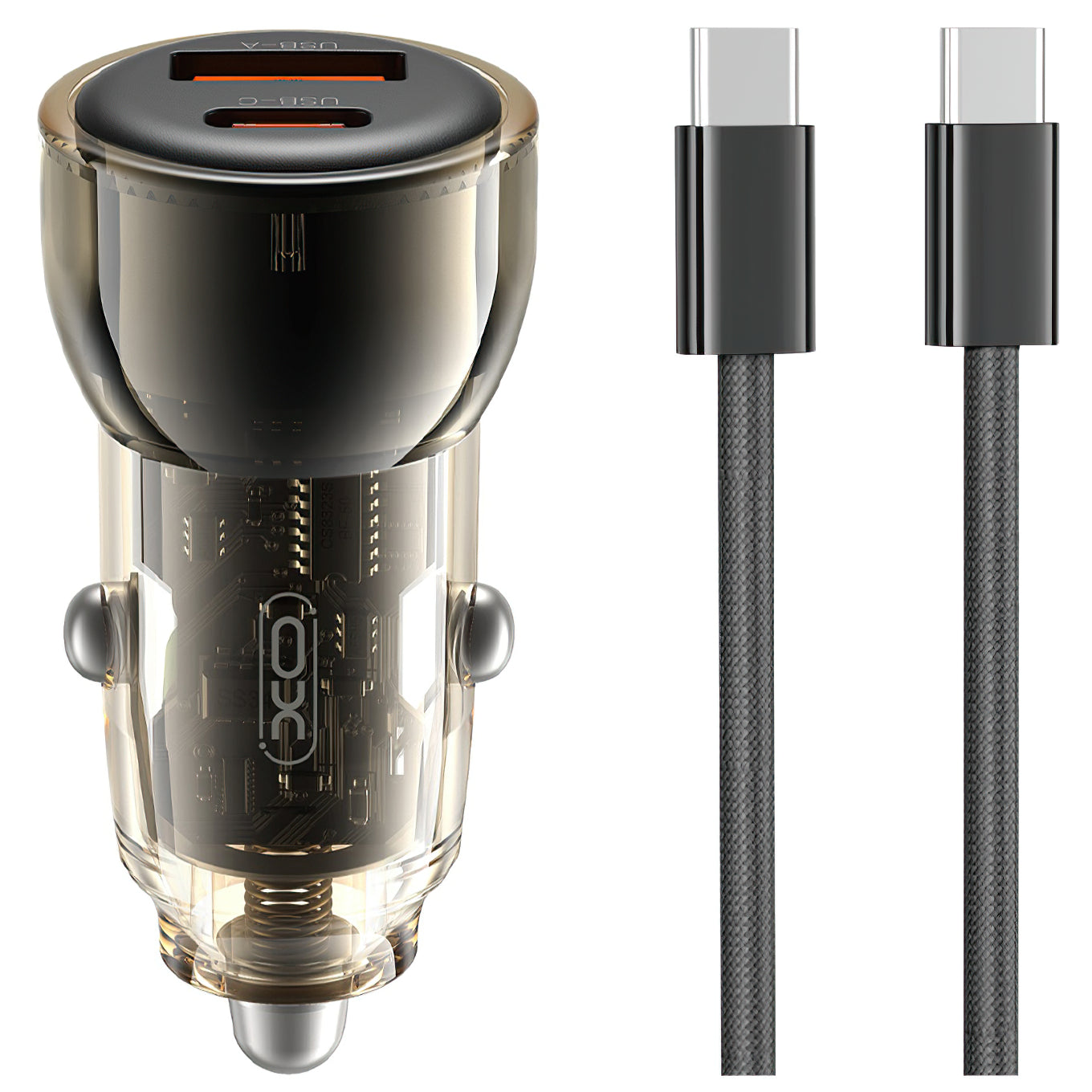 Auto punjač s USB-C kabelom XO Design CC60, 60W, 3A, 1 x USB-A - 1 x USB-C, Crni
