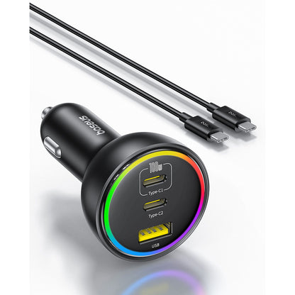 Auto punjač s USB-C kabelom Baseus, 152.5W, 5A, 1 x USB-A - 2 x USB-C, Crni C00036101111-00