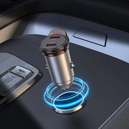 Auto punjač s Lightning kabelom HOCO NZ16B, 45W, 3A, 2 x USB-C, Sivi