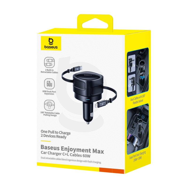 Auto punjač s USB-C / Lightning kabelom Baseus Enjoyment Max, 60W, 3A, Crni C00035507121-00