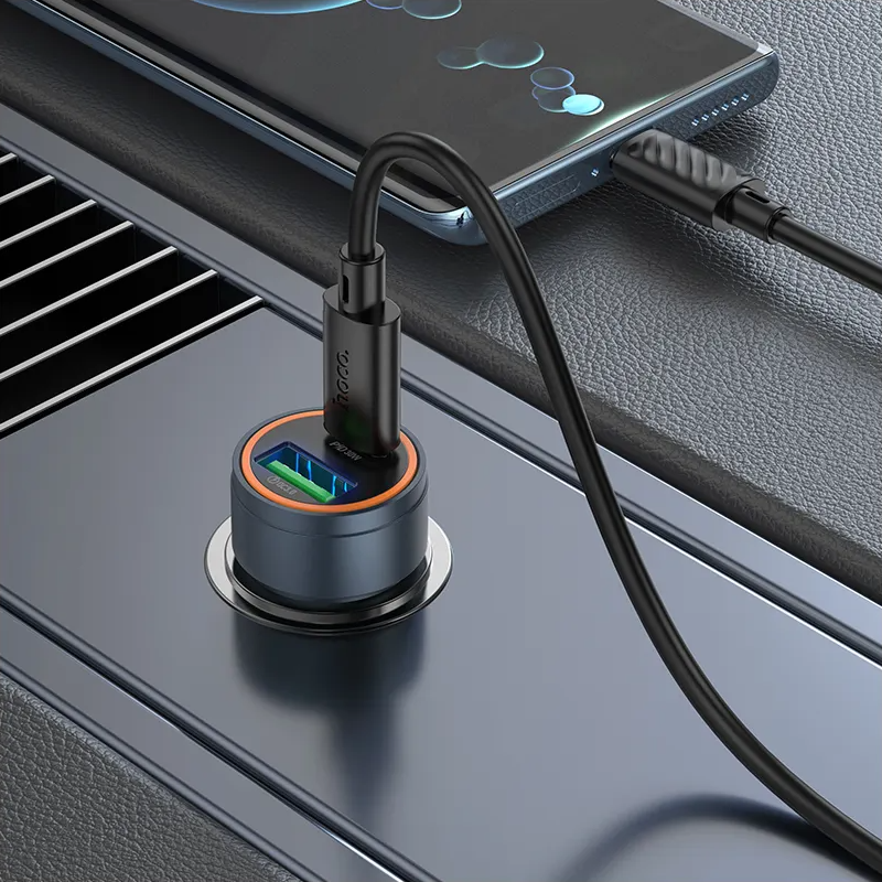 Auto punjač s USB-C kabelom HOCO Z57A, 30W, 3A, 1 x USB-A - 1 x USB-C, Sivi