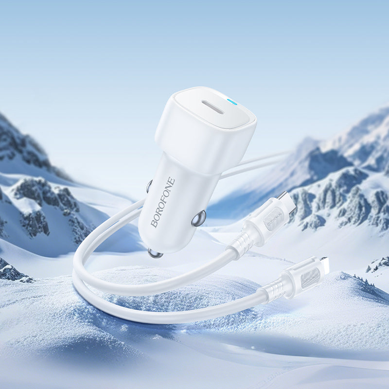 Auto punjač s Lightning kabelom Borofone BZ34B Cloud, 20W, 3A, 1 x USB-A - 1 x USB-C, Bijeli