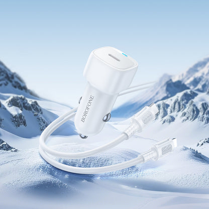 Auto punjač s Lightning kabelom Borofone BZ34B Cloud, 20W, 3A, 1 x USB-A - 1 x USB-C, Bijeli