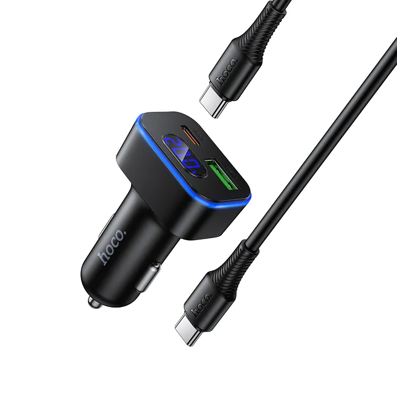Auto punjač s USB-C kabelom HOCO Z63B Display, 48W, 3A, 1 x USB-A - 1 x USB-C, Crni