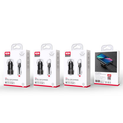 Auto punjač s USB-C kabelom XO Design CC48, 12W, 2.4A, 2 x USB-A, Sivi