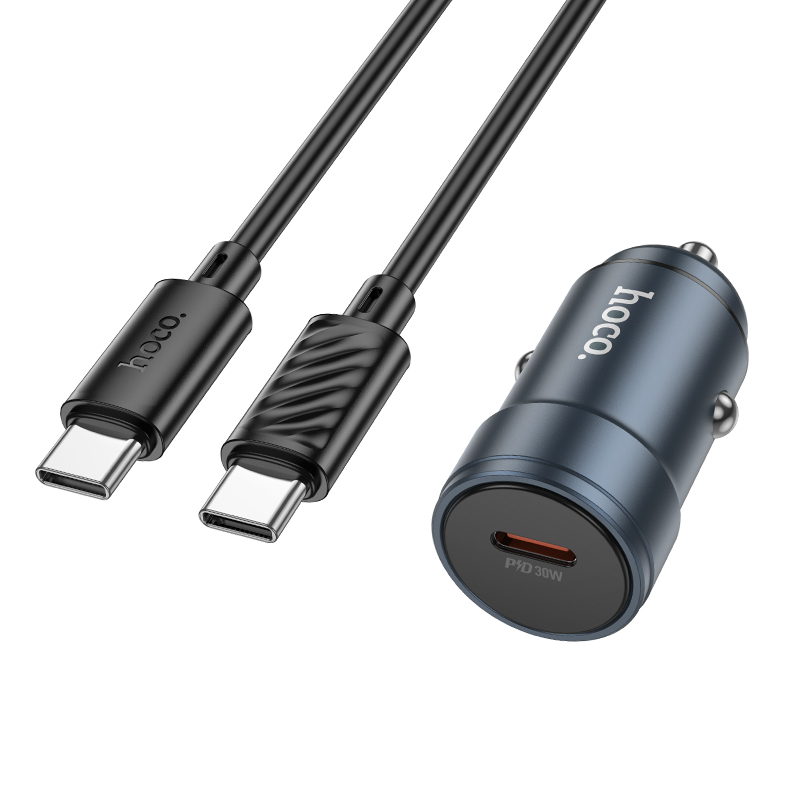 Auto punjač s USB-C kabelom HOCO Z57, 30W, 3A, 1 x USB-C, Siva