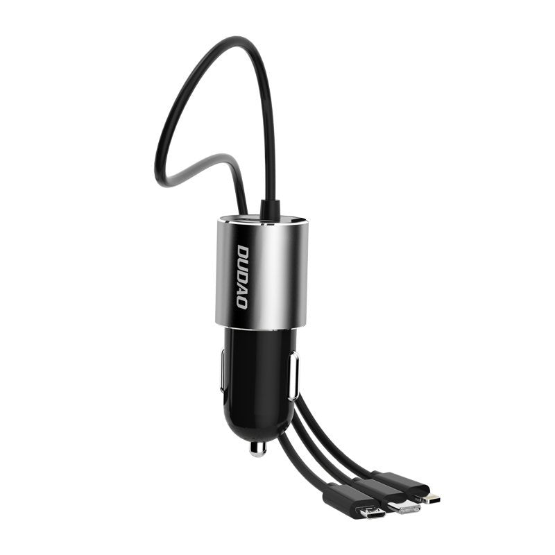 Auto punjač s Lightning / microUSB / USB-C kabelom Dudao R5ProN, 17W, 3.4A, 1 x USB-A, Crni