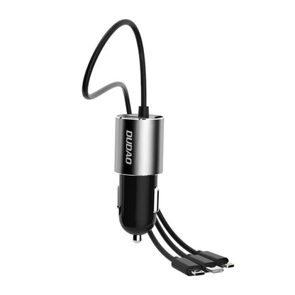 Auto punjač s Lightning / microUSB / USB-C kabelom Dudao R5ProN, 17W, 3.4A, 1 x USB-A, Crni