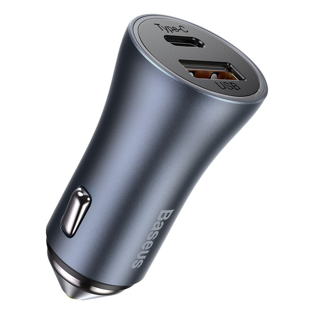 Auto punjač s USB-C kabelom Baseus Golden Contactor, 40W, 5A, 1 x USB-A - 1 x USB-C, sivi TZCCJD-0G
