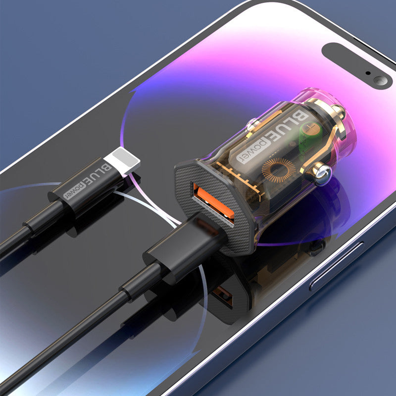 Auto punjač s USB-C kabelom BLUE Power BCC50, 33W, 3A, 1 x USB-A - 1 x USB-C, Crni