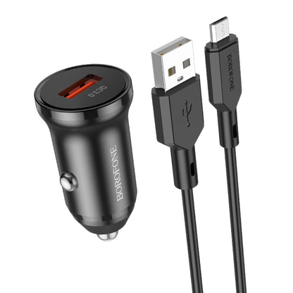 Auto punjač s microUSB kabelom Borofone BZ18, 18W, 3A, 1 x USB-A, Crni